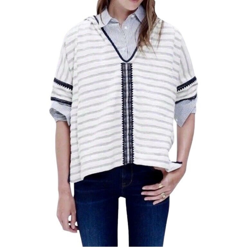 Madewell Elise Embroidered Sailor Short Sleeve Hoodie V-Neck